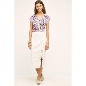 Anthro Holding Horses White Lace Up Denim Skirt